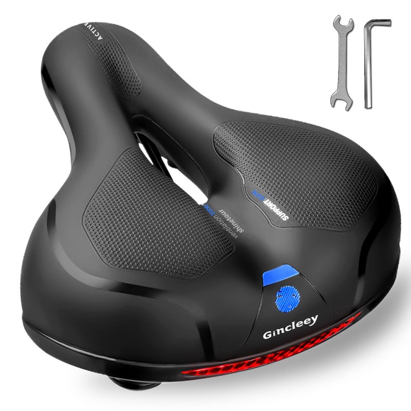 Gincleey Comfort Bike Seat for Women Men,Wide Bicycle Saddle Replacement Memory Foam Padded Soft Bike Cushion with Dual Shock Absorbing Universal Fit for Indoor/Outdoor Bikes with Reflect - Image 1